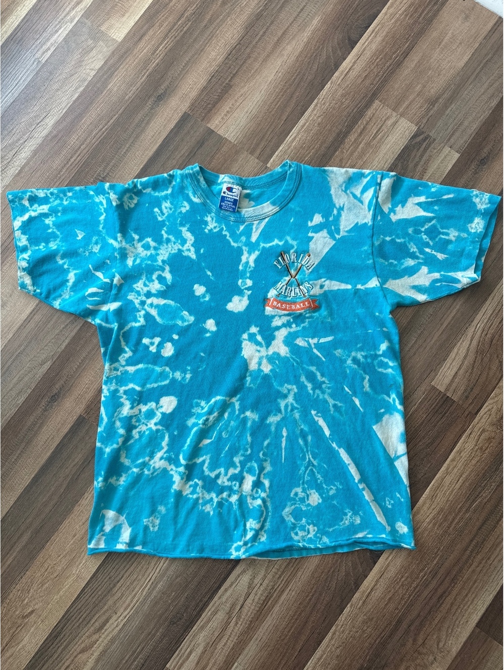 Vintage 90s Florida Marlins Champion Tie Dye T Shirt Mens L MLB Made USA